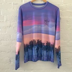 Salt Life SLX Womens Blue Pink UPF 50+ UV Protection Rashguard Shirt Size Large